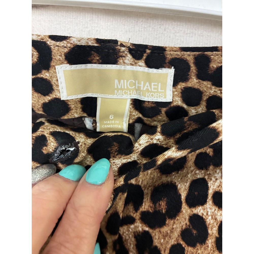 Michael Michael Kors Leopard Print Shorts Dark Camel MS23GBB6JF Womens Sz 6 NWT - Picture 5 of 6
